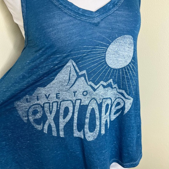 LOL Vintage Graphic Tank Top SMALL Live To Explore V-Neck Burnout Casual Summer - Picture 3 of 4